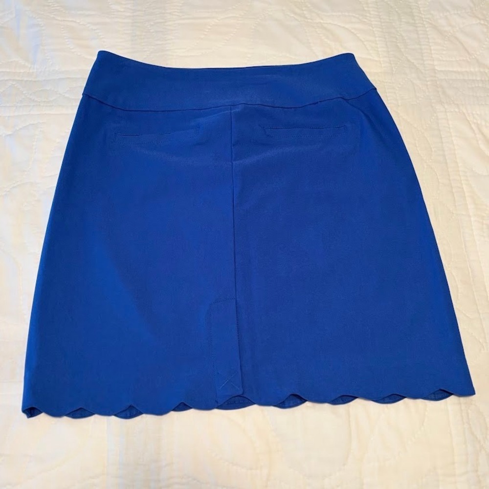 Lulu-B Skirt Wmns 10 Blue Viscose Blend Scalloped Hem Preppy Classic Chic - Picture 2 of 8